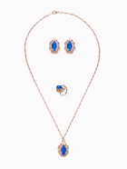 Гарнитур 3 предмета: серьги, кулон, кольцо безразмерное «Эдель» ажурный овал, цвет син в золоте, 45 см - Фото 1