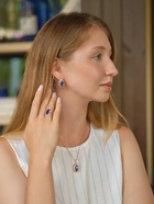 Гарнитур 3 предмета: серьги, кулон, кольцо безразмерное «Эдель» ажурный овал, цвет син в золоте, 45 см - Фото 2