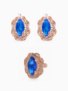 Гарнитур 3 предмета: серьги, кулон, кольцо безразмерное «Эдель» ажурный овал, цвет син в золоте, 45 см - Фото 5