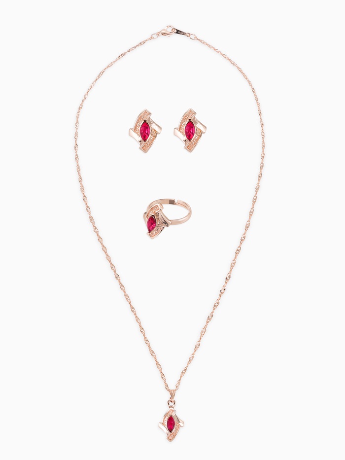 Гарнитур 3 предмета: серьги, кулон, кольцо «Эдель» ромб совершенство, цвет розовый в золоте, 45 см - Фото 1