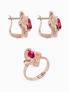 Гарнитур 3 предмета: серьги, кулон, кольцо «Эдель» ромб совершенство, цвет розовый в золоте, 45 см - Фото 6