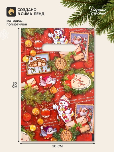 Пакет подарочный, полиэтилен, «Новогоднее письмо», 20×30 см