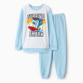 Пижама для мальчика (свитшот, брюки), цвет голубой/акула сёрфинг, рост 116 см