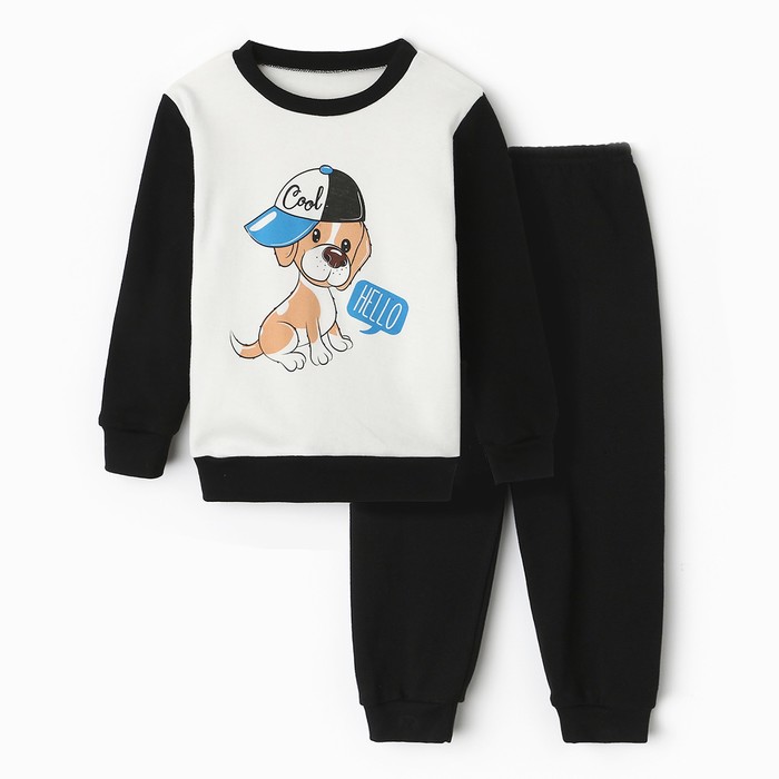 Пижама для мальчика (свитшот, брюки), цвет тёмно-синий/щенок, рост 80 см