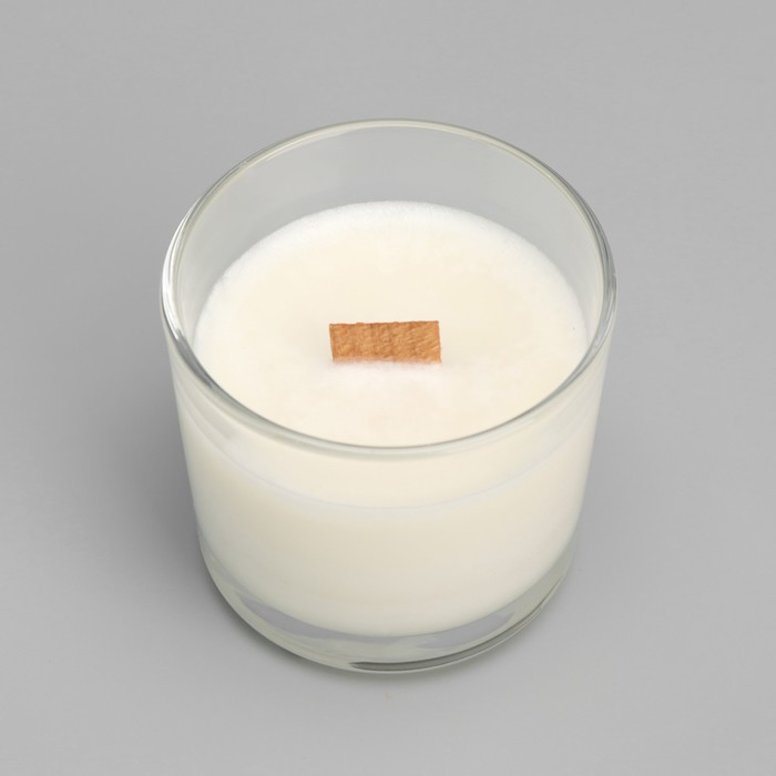 Свеча из соевого воска в стакане с деревянным фитилем "Нежный кашемир", 65 гр
