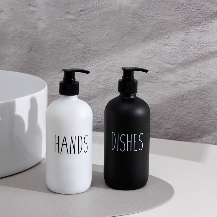 Набор дозаторов для мыла и моющего средства, 500 мл, стекло, чёрный, белый - Фото 1