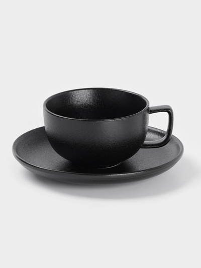 Чайная пара Magistro Carbon, 2 предмета: чашка 280 мл, блюдце d=16.5 см, фарфор, чёрная