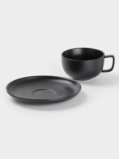 Чайная пара Magistro Carbon, 2 предмета: чашка 280 мл, блюдце d=16.5 см, фарфор, чёрная