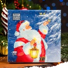 Салфетки новогодние бумажные Home Collection «Дед Мороз и синичка», 3 слоя, 33х33 см, 20 шт - Фото 4