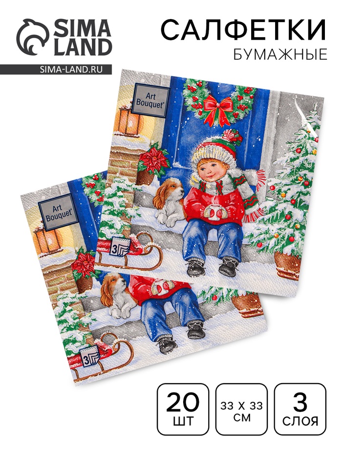 Салфетки новогодние бумажные Art Bouquet «Пришла зима», 3 слоя, 33×33 см, 20 шт. - Фото 1