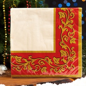 Салфетки бумажные Home Collection Premium «Золотые узоры на красном», 3 слоя, 40х40, 20 шт.