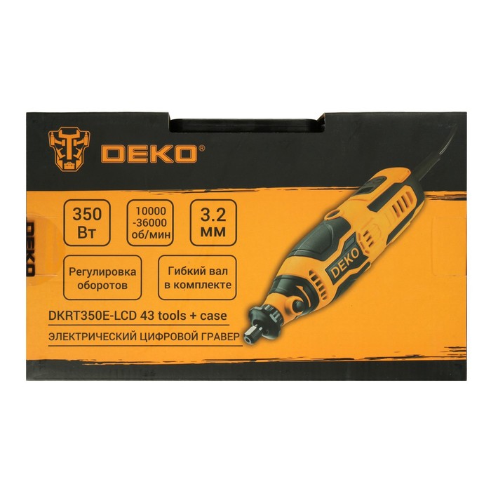 Гравер цифровой DEKO DKRT350E-LCD, 350 Вт, 1000-36000 об/мин, 3.2 мм, набор 43 предмета