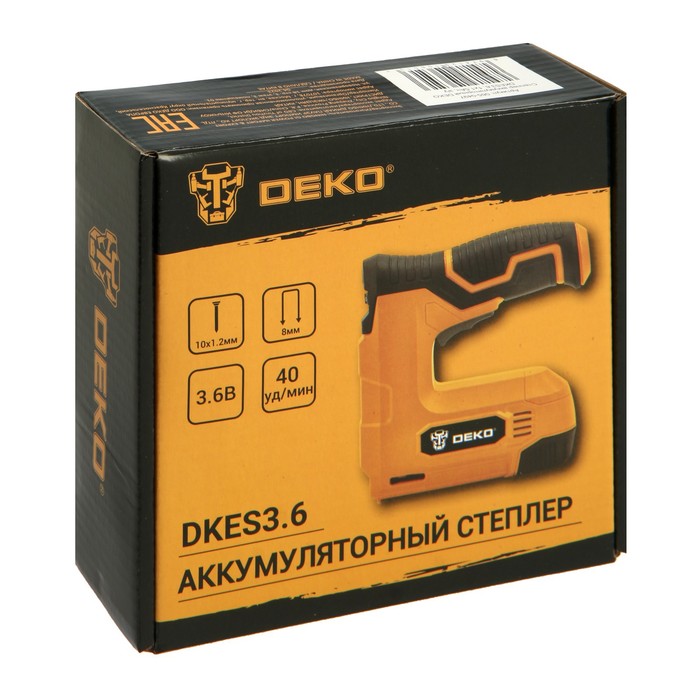 Степлер аккумуляторный DEKO DKES3.6, 3.6 В, 1.5 Ач, Li-lon, 40 уд/мин,оснастка в комплекте