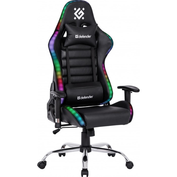 Кресло игровое Defender Ultimate, до 120 кг, подсветка, экокожа, черное - Фото 1