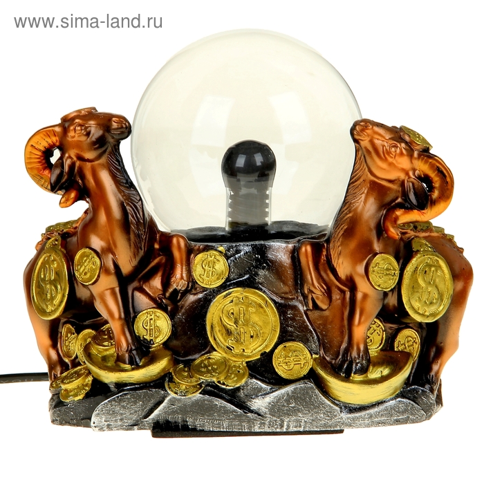 Плазменный шар "Денежные бараны", h=17 см (220В) бронзовый окрас, полистоун - Фото 1