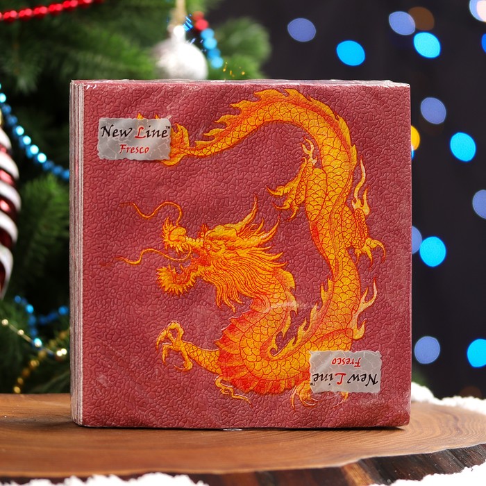 Салфетки бумажные New Line Fresco «Дракон на красном» 2 слоя, 33х33, 20 шт. - Фото 1