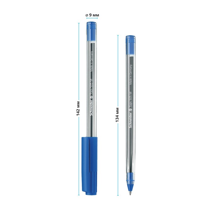Ручка шариковая Schneider "Tops 505 M", узел 1.0 мм, синие чернила, прозрачный корпус