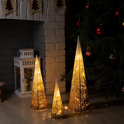 Светодиодная фигура «Бежевые конусы» 30, 45, 60 см, текстиль, металл, 220 В, свечение тёплое белое