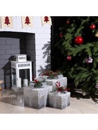 Светодиодная фигура «Серебристые подарки» 15, 20, 25 см, текстиль, металл, 220 В, свечение тёплое белое - фото 61037604