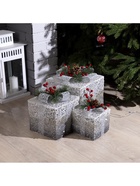 Светодиодная фигура «Серебристые подарки» 15, 20, 25 см, текстиль, металл, 220 В, свечение тёплое белое - фото 61037606