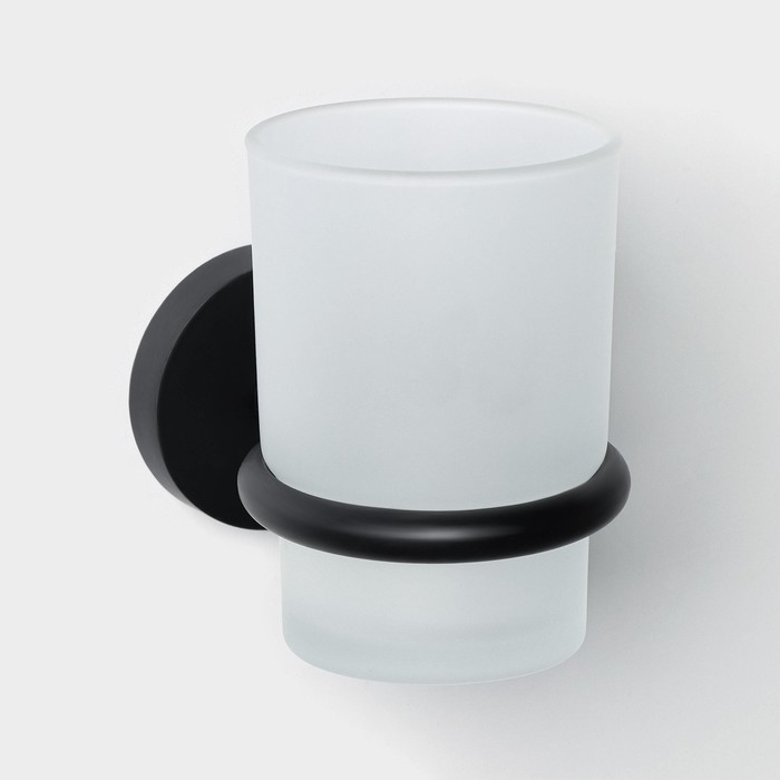 Стакан стеклянный матовый с держателем Stölz Loft basic, чёрный - Фото 1