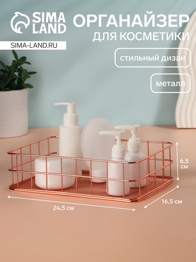 Органайзер для хранения косметических принадлежностей «РАФАЭЛЬ», 24.5×16.5×6.5 см, цвет бронзовый