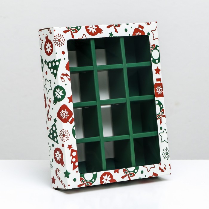 Коробка под 12 конфет «Новогодний паттерн», 19×15×3.6 см