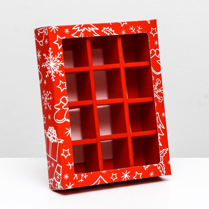 Коробка под 12 конфет «Снеговик», 19×15×3.6 см