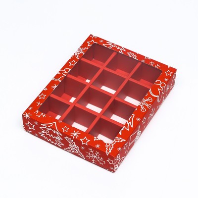 Коробка под 12 конфет новогодняя «Снеговик», 19×15×3.5 см