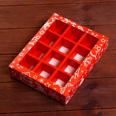 Коробка под 12 конфет новогодняя «Снеговик», 19×15×3.5 см