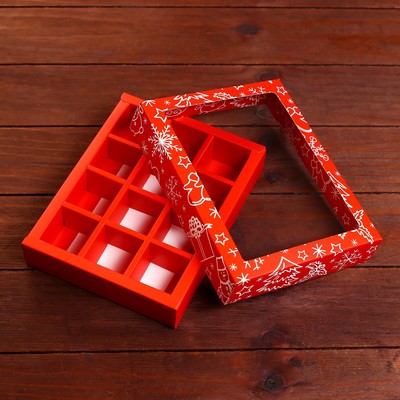 Коробка под 12 конфет новогодняя «Снеговик», 19×15×3.5 см