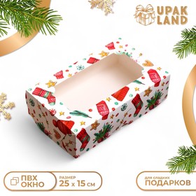 Коробка складная с окном "Новогодний паттерн", 25 х 15 х 7 см 9632939