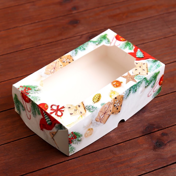 Коробка складная с окном "Новогодние подарки", 25 х 15 х 7 см - фото 11259313