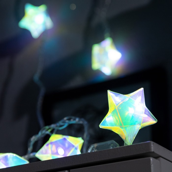 

Гирлянда «Нить» 2.5 м с насадками «Звёзды», IP20, прозрачная нить, 10 LED, свечение белое, 220 В