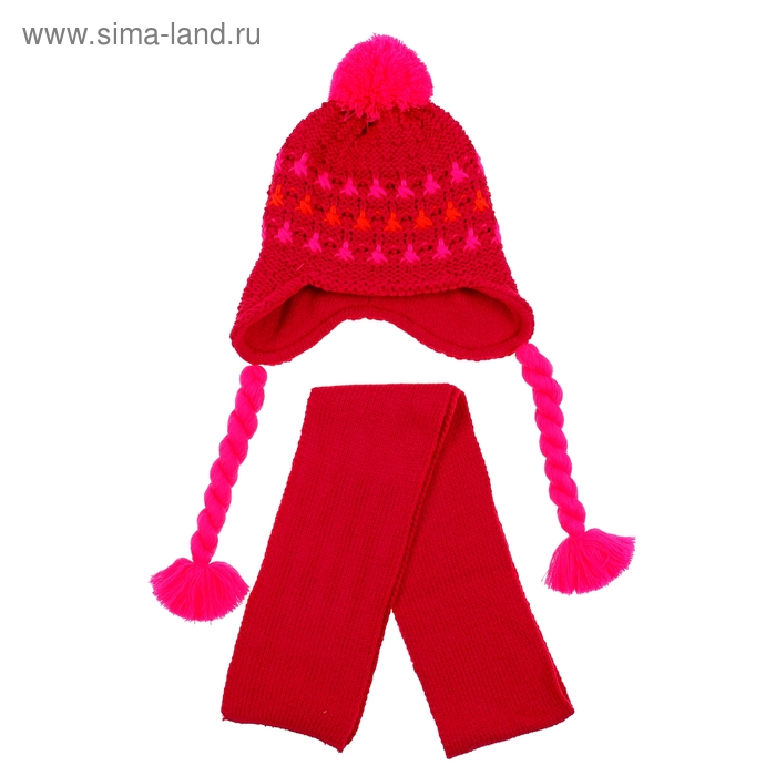 Комплект детский зимний "Косичка": шапка, шарф, объем 50-52см (3-4года), цвет микс - Фото 1