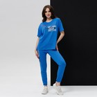Комплект женский (футболка/брюки), цвет голубой, размер 44 - Фото 2