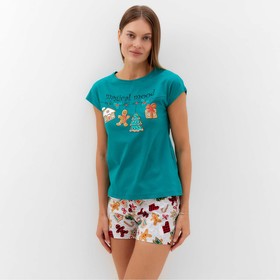 Комплект женский домашний (футболка/шорты), цвет зелёный, размер 44
