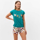 Комплект женский домашний (футболка/шорты), цвет зелёный, размер 46 - фото 24343411