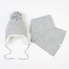 Комплект (шапка, шарф), серый, размер 42-44 см (3-6 мес) - Фото 1