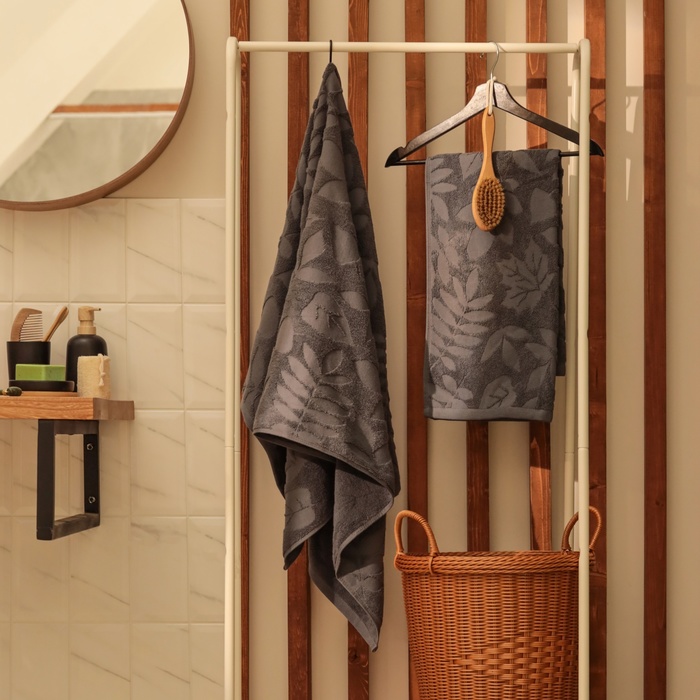 Полотенце махровое жаккардовое LoveLife Leaves 50×90 см, цвет тёмно-серый, 100% хл, 500 г/м² - Фото 1