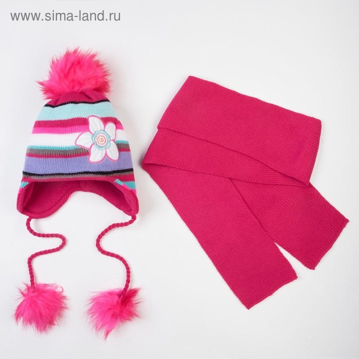 Комплект (шапка, шарф), разноцветный, размер 50-52 см (3-4 года) - Фото 1