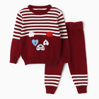 Комплект вязаный детский (джемпер, брюки), цвет бордовый, рост 74 - фото 22990891