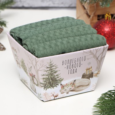 Набор кухонных полотенец «Доляна», хаки, 35×60 см - 4 шт., 100% хлопок, вафля 220 г/м²