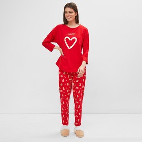 Комплект женский домашний (джемпер, брюки) Новый год, цвет красный, размер 44