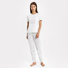 Комплект женский домашний (футболка, брюки), цвет молочный, размер 46