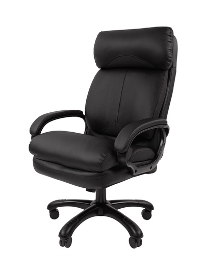 Кресло офисное для руководителя Chairman 505, с подголовником, на колёсиках, экокожа, цвет чёрный/чёрный
