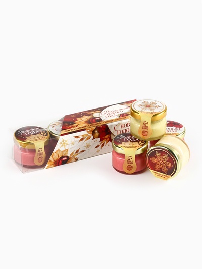 Мёд кремовый «С новым годом», мелисса, хлопок, малина, клубника, 120 г (набор 4 шт.×30 г)