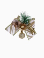 Ёлочные игрушки 2 шт. «Зимнее волшебство. Еловая композиция» пластик, бант с полосками, 13×12 см, бело-золотой - Фото 5