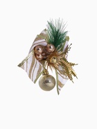 Ёлочные игрушки 2 шт. «Зимнее волшебство. Еловая композиция» пластик, бант с полосками, 13×12 см, бело-золотой - Фото 6