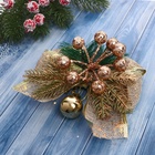 Ёлочные игрушки 2 шт. «Зимнее волшебство. Еловая композиция» пластик, бант с принтом, 13×12 см, золото - Фото 3